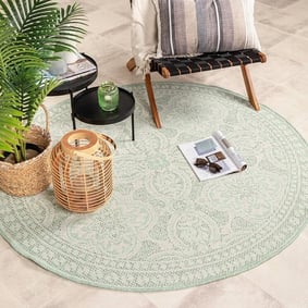 Tapis d'extérieur rond - Summer Oriental Menthe