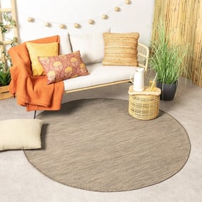 Tapis d'extérieur rond - Malta Arrow Naturel