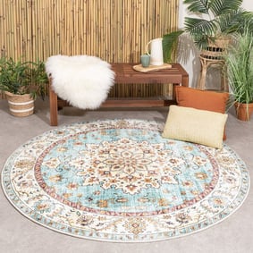 Tapis intérieur et extérieur - Santo Medaillon Bleu Clair