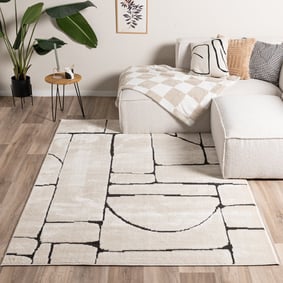 Tapis japandi - Yori Blocks Crème/Noir