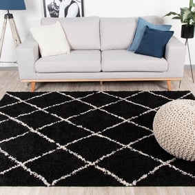 Tapis à poils longs - Grand Lines Noir/Crème