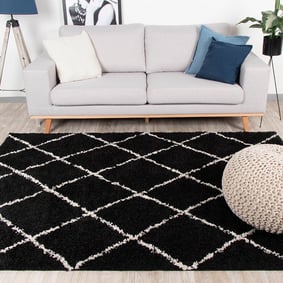 Tapis à poils longs - Grand Lines Noir/Crème