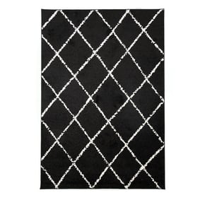 Tapis à poils longs - Grand Lines Noir/Crème - product
