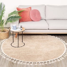 Tapis rond à poils longs - Lofty Fringe Beige