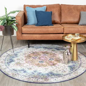 Tapis vintage rond - Azara Bleu Clair