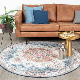 Tapis rond vintage - Azara Bleu Clair