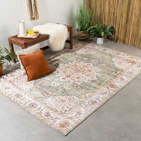 Tapis ovale à poils longs - Santo Medaillon Vert Olive