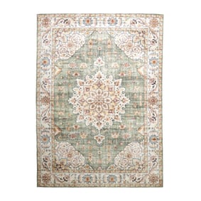 Tapis ovale à poils longs - Santo Medaillon Vert Olive - product