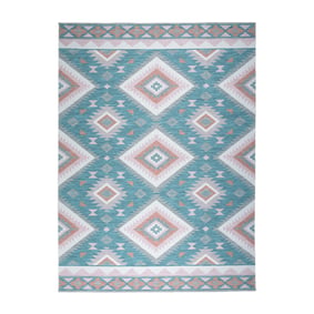 Tapis d'extérieur bohème - Vedra Aztec Bleu - sfeer
