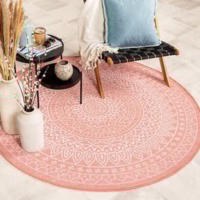 Tapis d'extérieur rond - Summer Azteca Rose