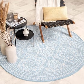 Tapis d'extérieur rond - Summer Oriental Bleu Clair