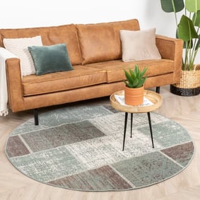 Tapis patchwork rond - Spring Vert/Gris