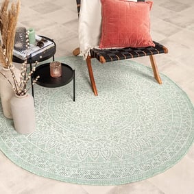 Tapis d'extérieur rond - Summer Azteca Menthe