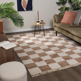 Tapis damier - Blox Fringe Beige