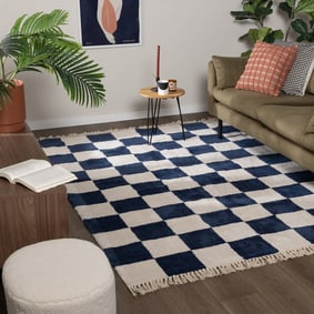Tapis damier - Blox Fringe Bleu