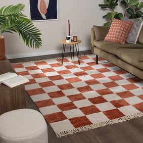 Tapis damier - Blox Fringe Terracotta