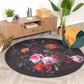 Tapis rond à fleur - Florine Noir/Rose