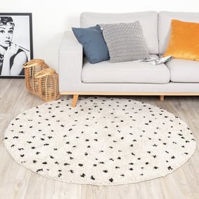 Tapis rond à poils longs - Grand Dots Crème/Noir