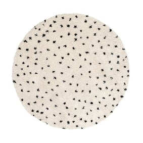Tapis rond à poils longs - Grand Dots Crème/Noir - product