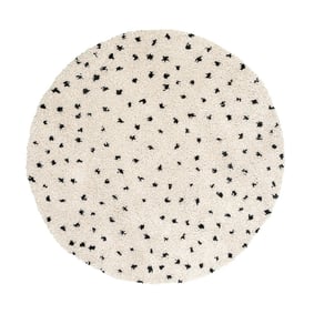 Tapis rond à poils longs - Grand Dots Crème/Noir - sfeer