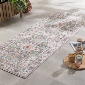 Tapis en laine lavable - Domingo Mandala Vert Olive