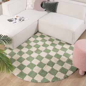 Tapis rétro rond - Gambit Vert/Blanc