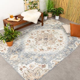 Tapis ovale à poils longs - Santo Mandala Bleu/Gris