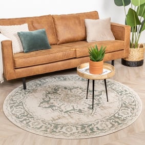 Tapis vintage rond - Spring Medaillon Crème/Vert