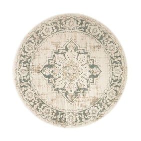 Tapis vintage rond - Spring Medaillon Crème/Vert - product