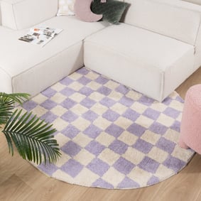 Tapis rétro rond - Gambit Lilas/Blanc