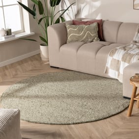 Tapis en laine rond - Feline Vert Olive/Chiné
