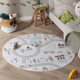 Tapis de jeu rond voiture - Rocky Ride Blanc