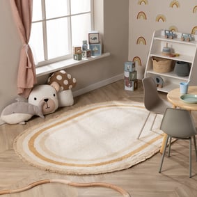 Tapis ovale lavable pour enfant - Milo Beige