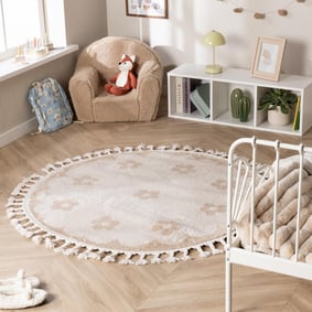 Tapis rond lavable pour enfant - Moos Flower Crème