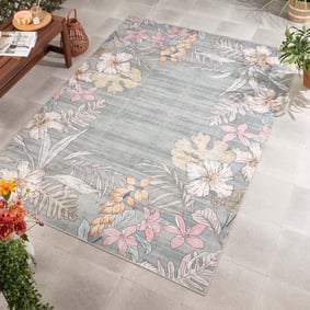 Tapis d’extérieur à fleurs - Poppy Vert Olive