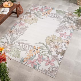 Tapis d’extérieur à fleurs - Poppy Crème