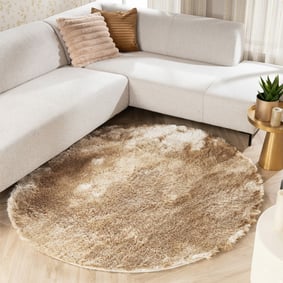 Tapis rond à poils longs - Glorious Champagne/Crème
