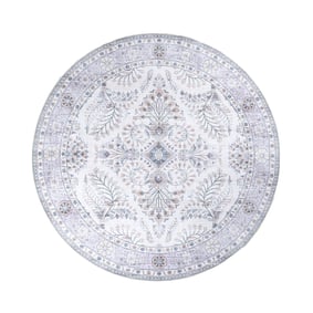 Tapis d'extérieur rond vintage - Santo Flora Blanc - sfeer