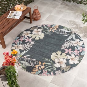 Tapis d’extérieur rond à fleurs - Poppy Vert