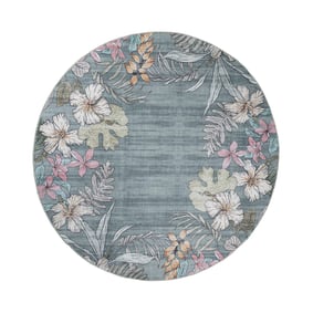 Tapis d’extérieur rond à fleurs - Poppy Vert Olive - sfeer
