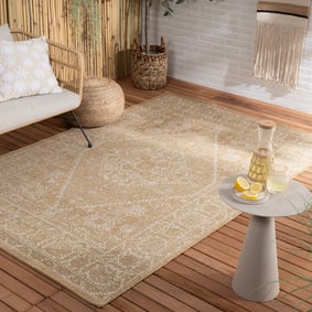 Tapis d'extérieur en jute - Daisy Medallion Blanc