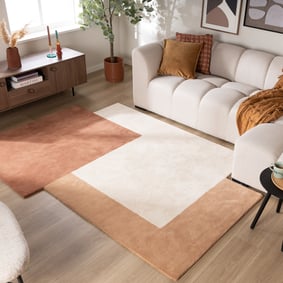 Tapis abstrait en laine – Jules Crème/Terra