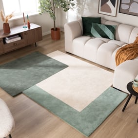 Tapis abstrait en laine – Jules Crème/Vert