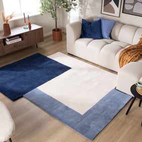 Tapis en laine abstrait – Jules Crème/Bleu