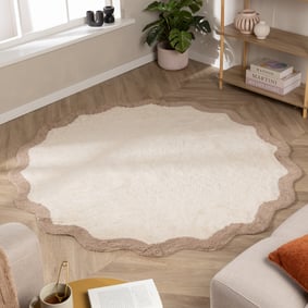 Tapis Rond Lavable – Hazy Beige/Crème