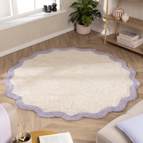 Tapis Rond Lavable – Hazy Lilas/Crème