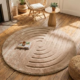 Tapis rond à poils longs - Carvy Curves Taupe