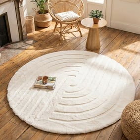 Tapis rond à poils longs - Carvy Curves Crème