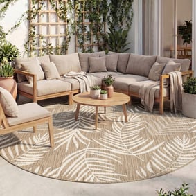 Tapis d'extérieur rond - Malta Leaves Naturel