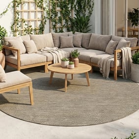 Tapis d'extérieur rond - Malta Arrow Naturel